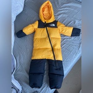 North face nuptse yellow and black baby winter suit